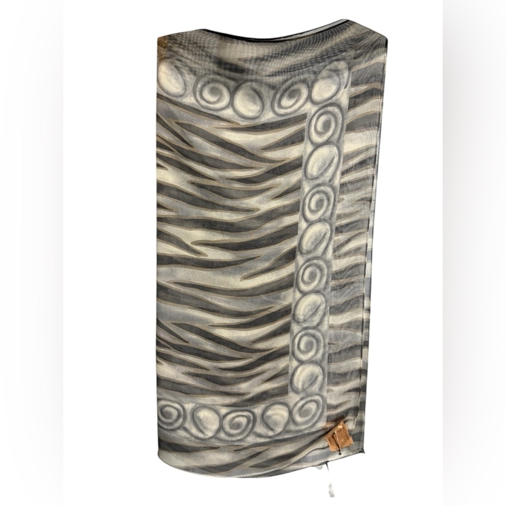 Italian Silk Blend Scarf Gray Taupe Abstract Print Made in Italy